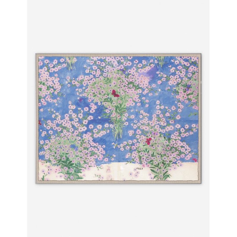 Papillons Et Margeurites Print by Paule Marrot Oak 55″ X 45″ Blue
