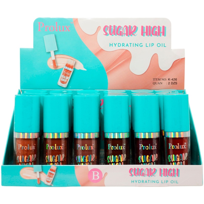 Prolux Sugar High Hydrating Lip Oil – Wholesale Display 24 Units (K-426-B)