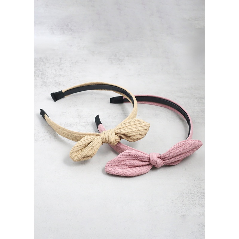 Textured Fabric Knotted Bow Headband Black