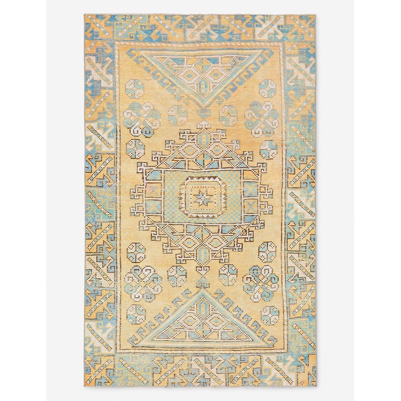 Vintage Turkish Hand-Knotted Wool Rug No. 522, 3′ 8″ X 5′ 10″