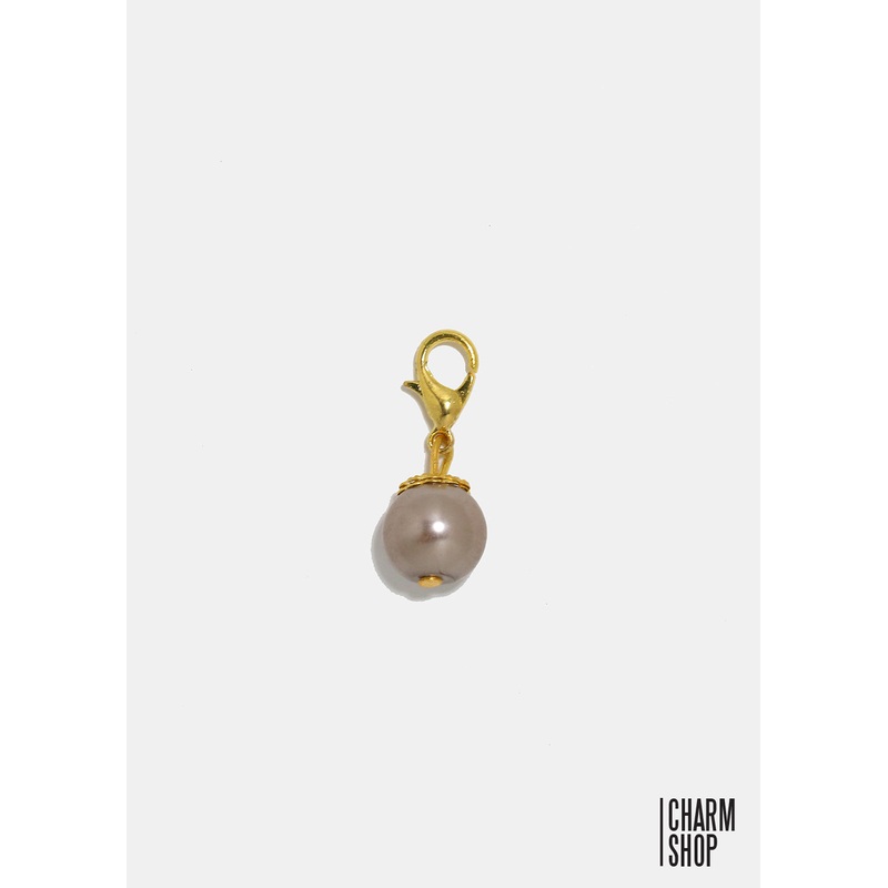 Gold Tone Light Brown Pearl Dangle Charm