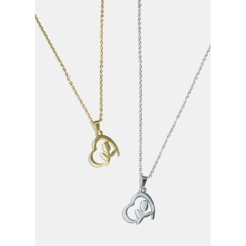 Rose and Heart Necklace Gold