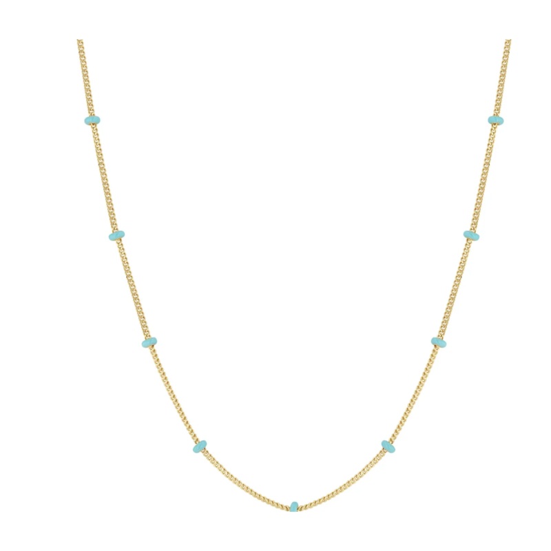 14K GOLD TURQUOISE ENAMEL SATELLITE CHAIN NECKLACE
