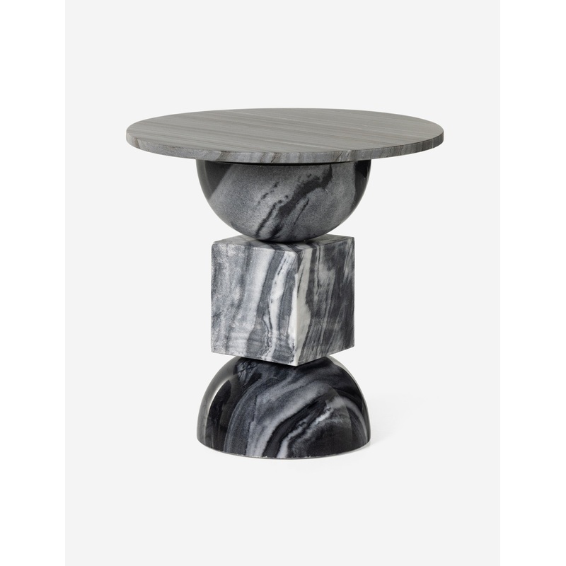 Elton Round Side Table Gray Marble