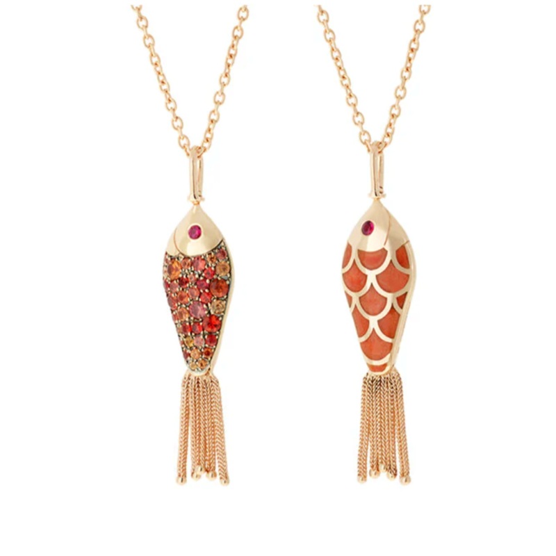 Fish For Love Pendant-Coral Enamel & Yellow and Orange Sapphires