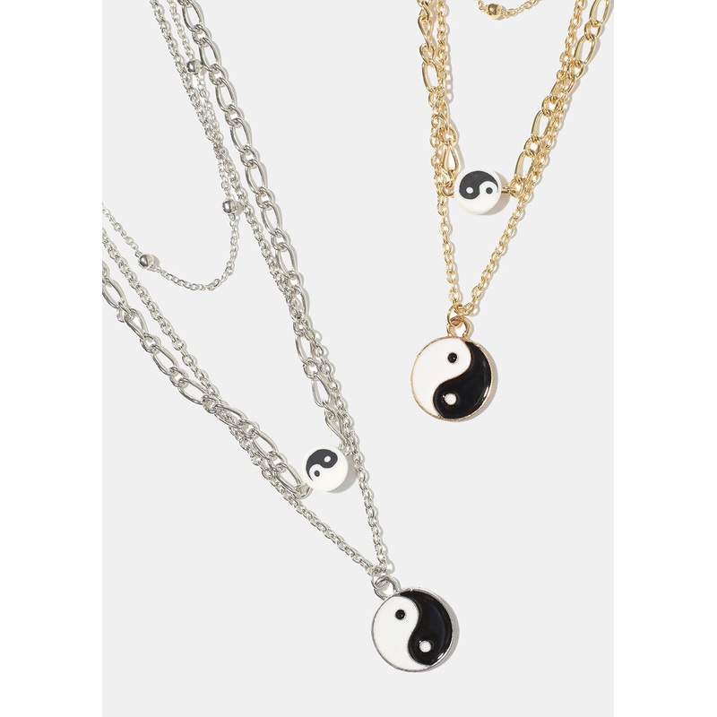 Yin Yang Layered Necklace Gold