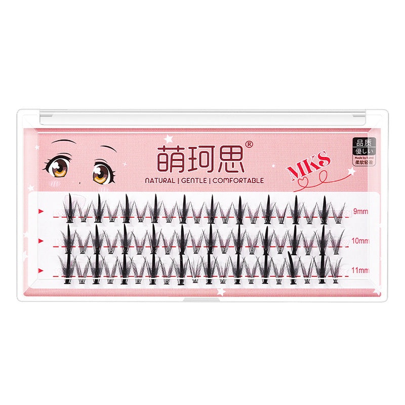 MKS Natural Single-Cluster Fishtail Mixed Pack Little Devil Style False Eyelashes  1 box