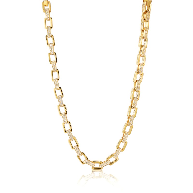 BOXY PAVE CHAIN NECKLACE- GOLD