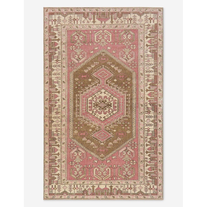 Vintage Turkish Hand-Knotted Wool Rug No. 524, 3′ 5″ X 5′ 7″
