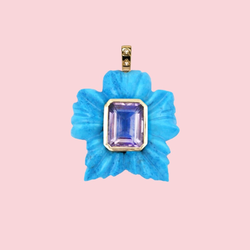 Turquoise Flower Pendant Charm Alone
