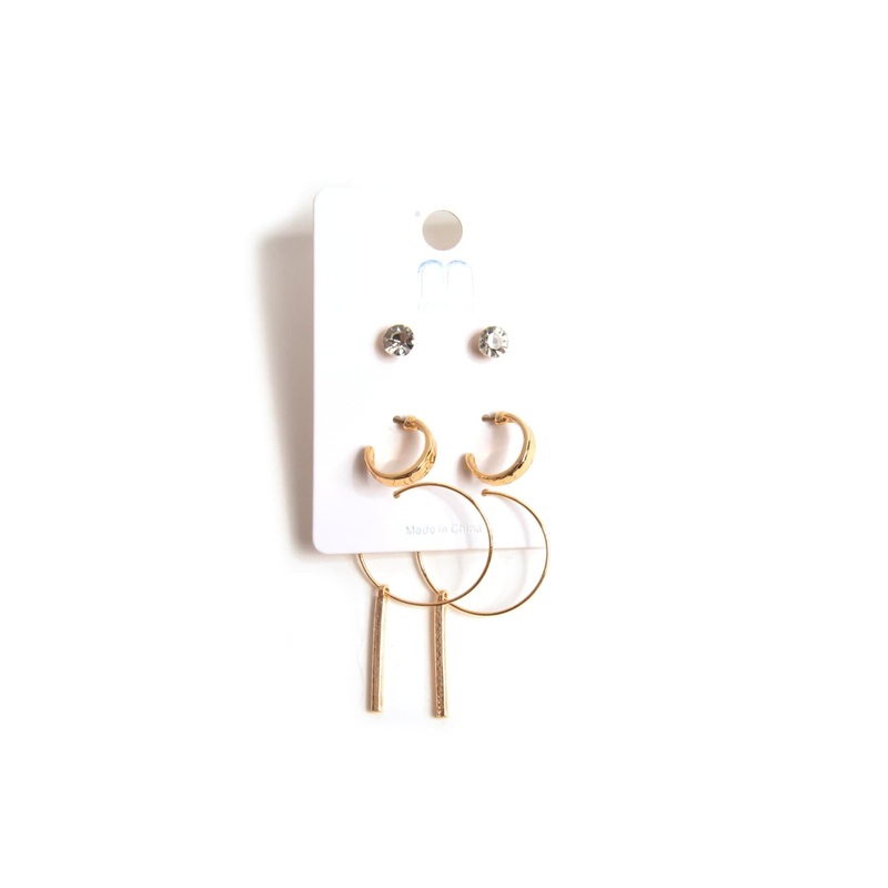 Square Stick Earring Set Gold
