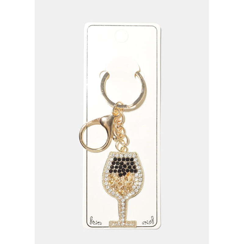 Wine Glass Keychain Gold