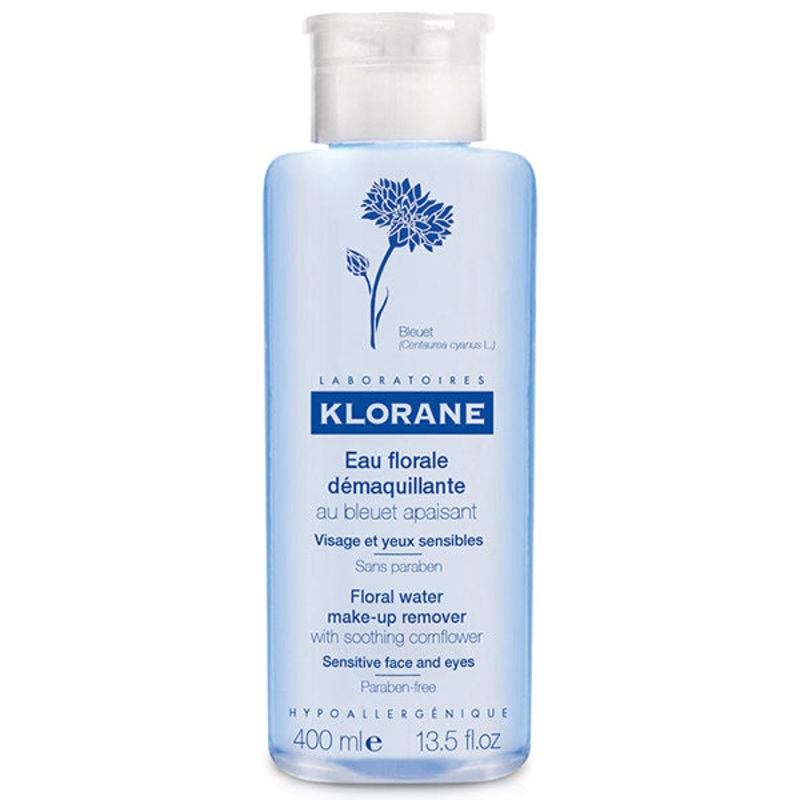Klorane Floral Water Make-Up Remover 13.5 oz | With Soothing Cornflower | Sensitive Face & Eyes