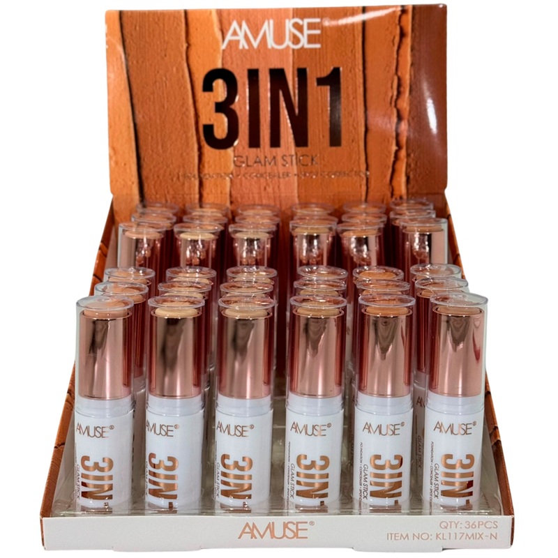 Amuse 3 In 1 Foundation Stick – Wholesale Display 36 Units (KL117MIX-N)