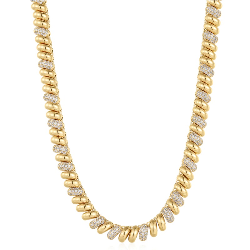PAVE RIDGED MARBELLA NECKLACE- GOLD