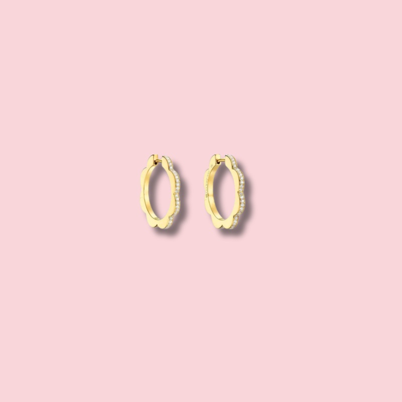 Medium Yellow Gold Triplet Hoop Earrings with White Diamonds