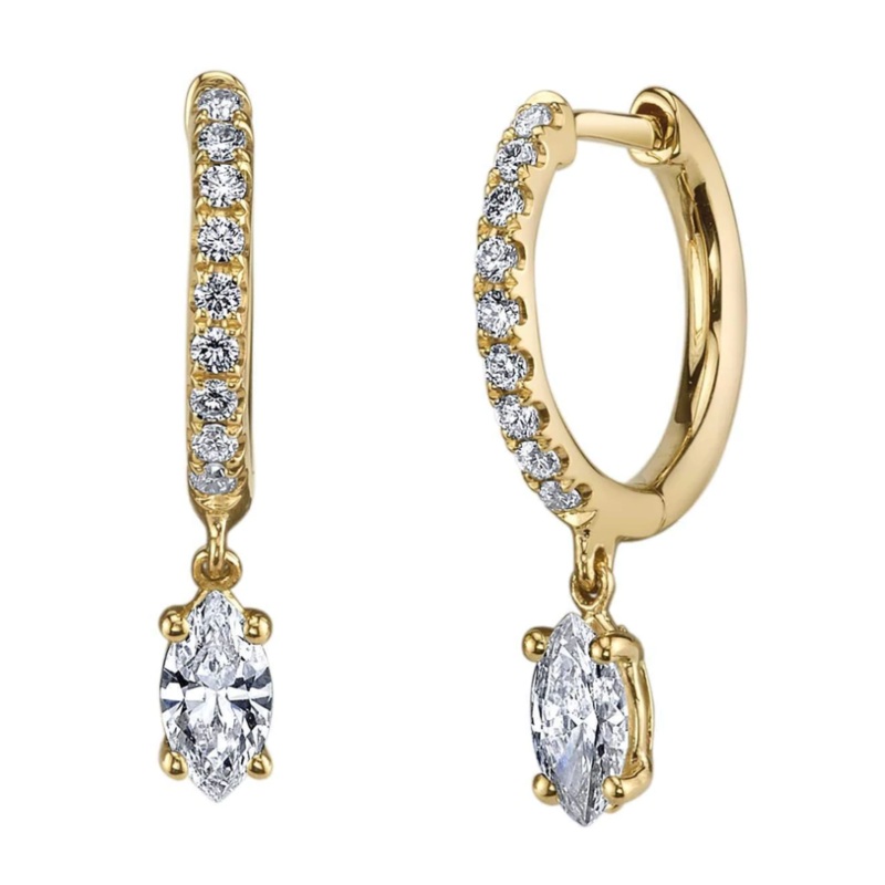 DIAMOND HUGGIES WITH PEAR DIAMOND DROP yellow gold single earring
