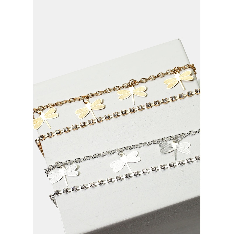 Dragonfly Charm Anklet Gold