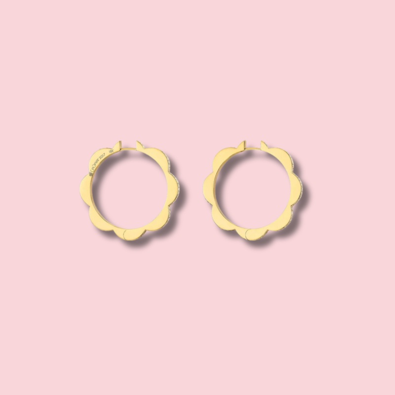 Large Yellow Gold Triplet Hoop Earrings with White Diamonds