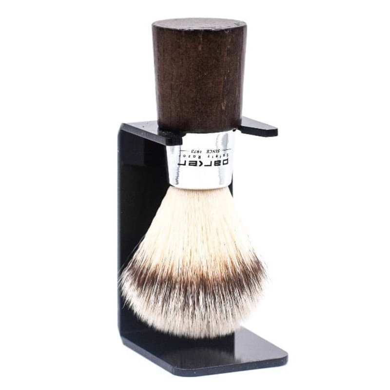 Walnut & Chrome Handle Synthetic Shave Brush & Stand (WNSY) – by Parker