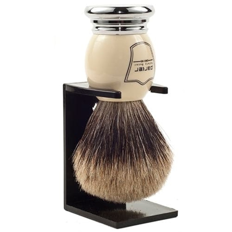 White and Chrome Handle Best Badger Shaving Brush and Stand (WCPB) – by Parker