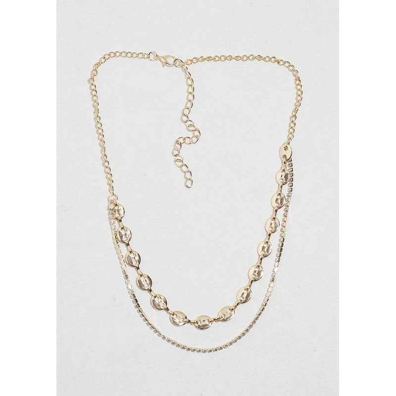 Layered Rhinestone Chain Necklace Gold
