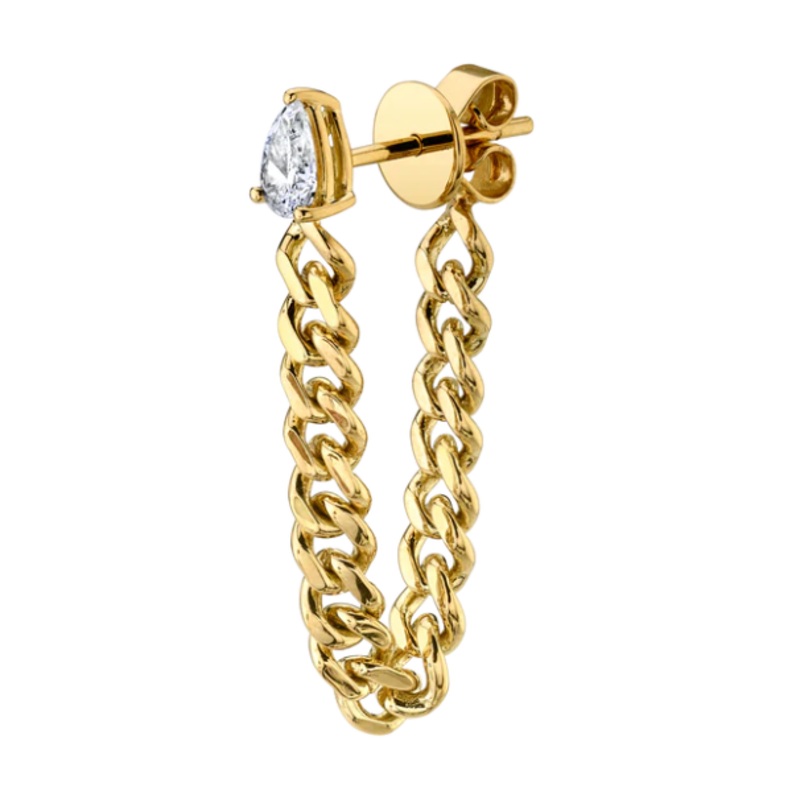 PEAR DIAMOND CUBAN LINK HOOP EARRING