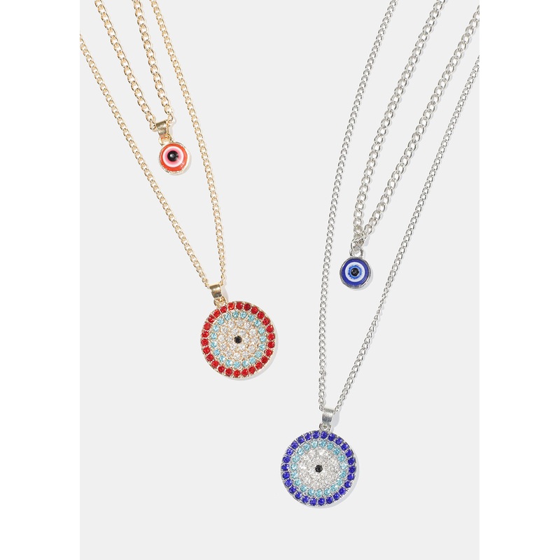 Evil Eye Layered Necklace Red/Gold