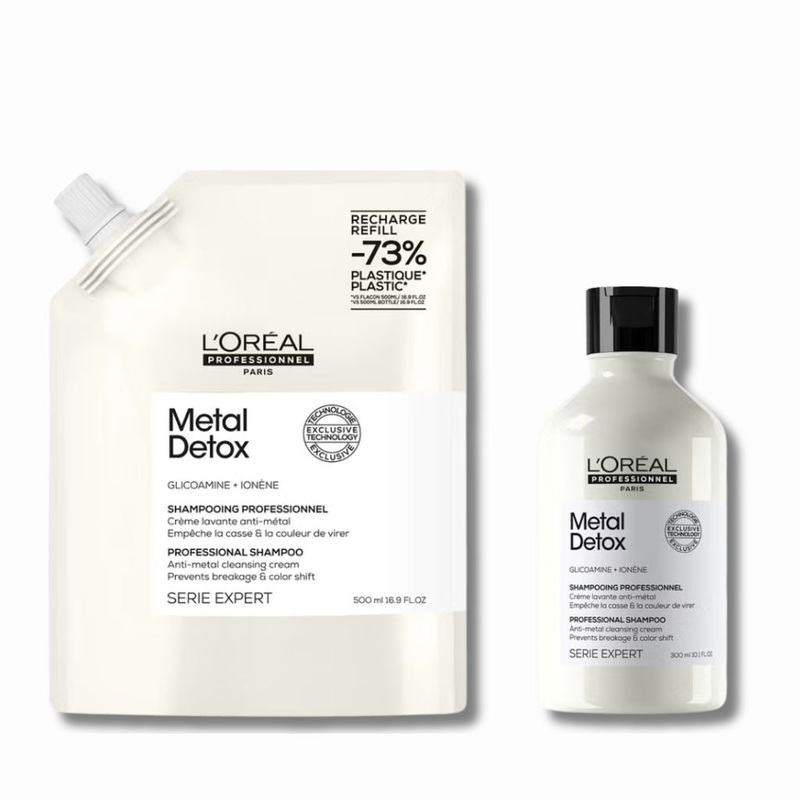 LOral Professionnel Metal Detox Shampoo 300ml and Refill Pack 500ml for breakage & colour protection
