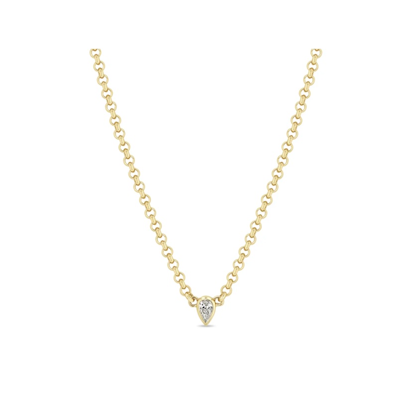 14K PEAR DIAMOND SMALL ROLO CHAIN NECKLACE