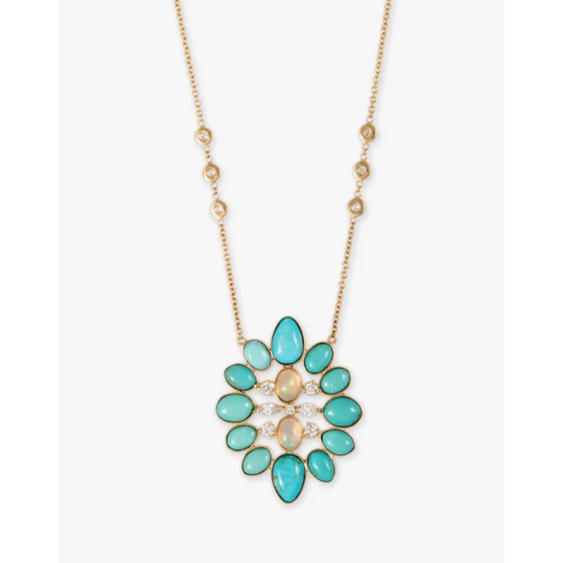 DIAMOND + TURQUOISE OPAL BLOSSOM NECKLACE