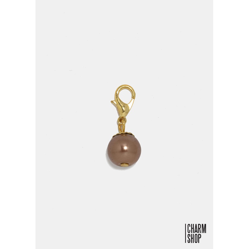 Gold Tone Dark Brown Pearl Dangle Charm