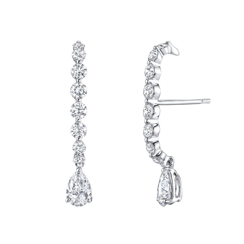 LARGE DIAMOND LOBE CUFF WITH PEAR DIAMOND DROP White Gold