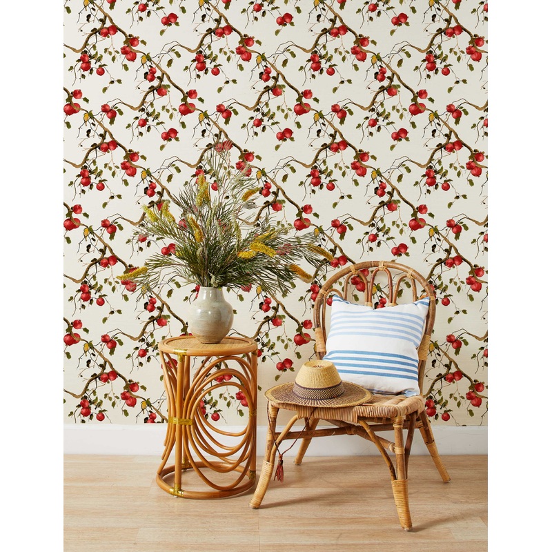Pomegranate Birds Grasscloth Wallpaper by Nathan Turner Red