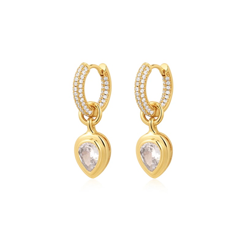 The Pear Double Bezel Charm Huggies