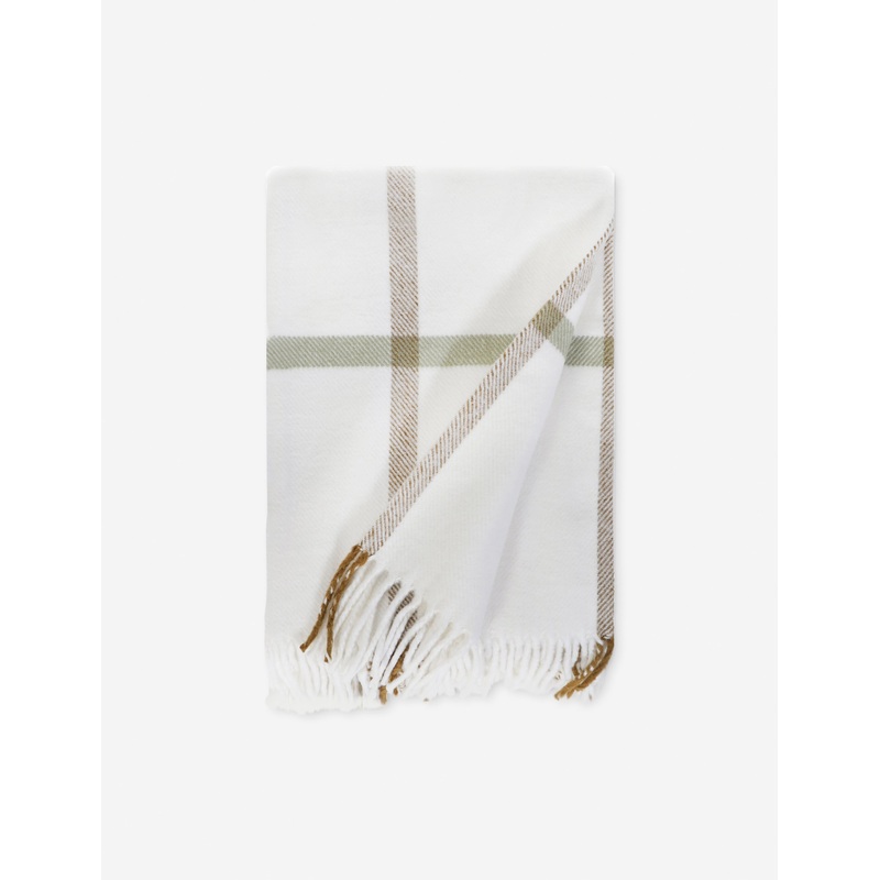 Copenhagen Brushed Cotton Throw by Pom Pom at Home White and Olive