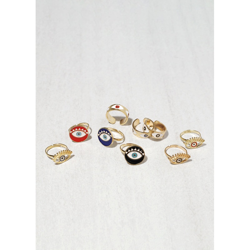 3 Piece Evil Eye Ring Set Red