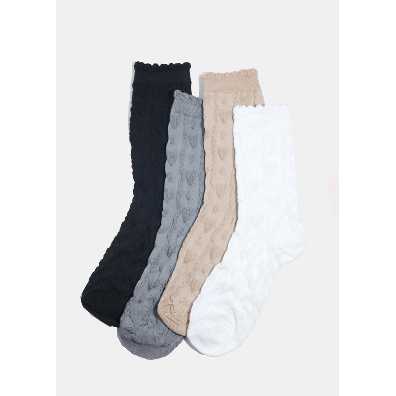 Miss A Knitted Heart Crew Length Premium Socks Black