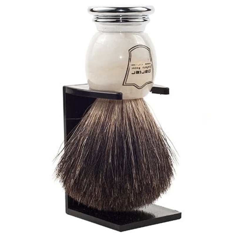 Ivory Marbled Handle Black Badger Shaving Brush and Stand (MIBB) – by Parker