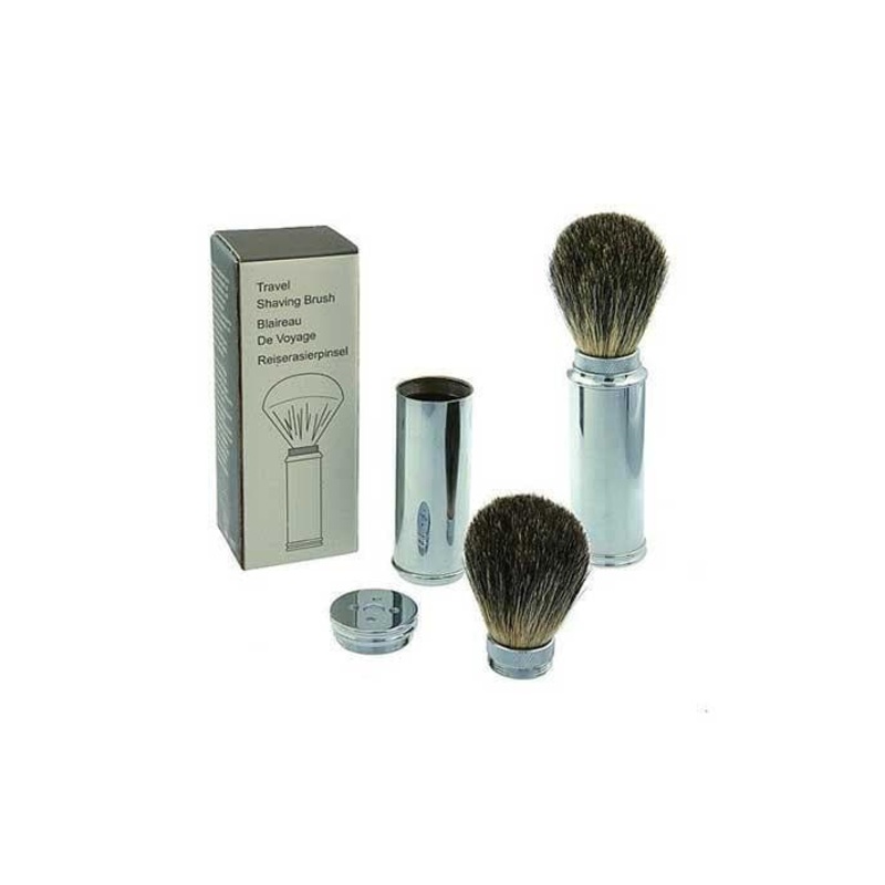 PureBadger Collection Travel Shave Brush, Brass with Badger Hair