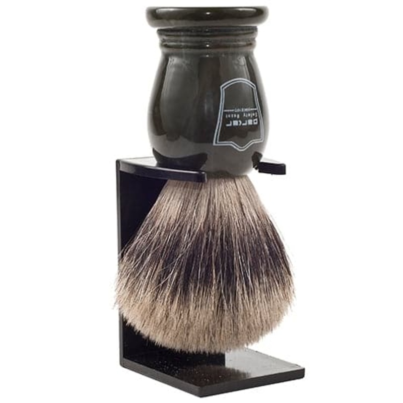 King Size Marble Handle Pure Badger Shaving Brush and Stand (LGPB) – by Parker
