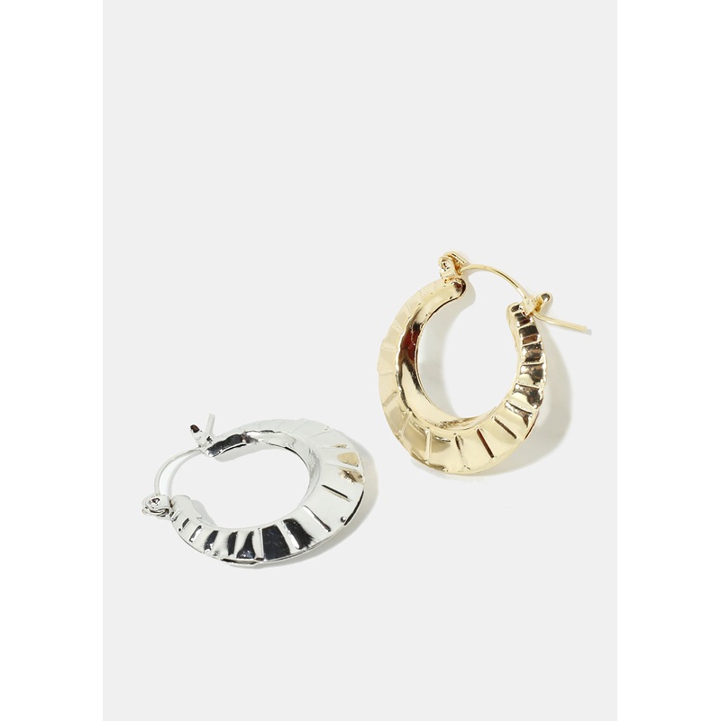 Textured Open Hoop Earrings Gold