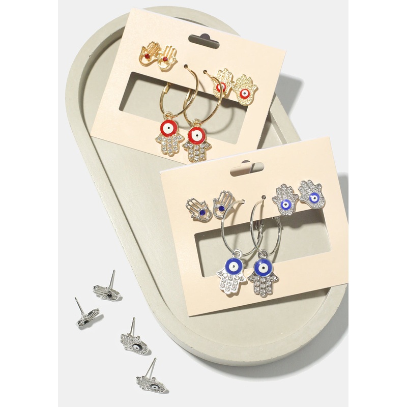 3 Pair Hamsa Hand Earrings G. Black