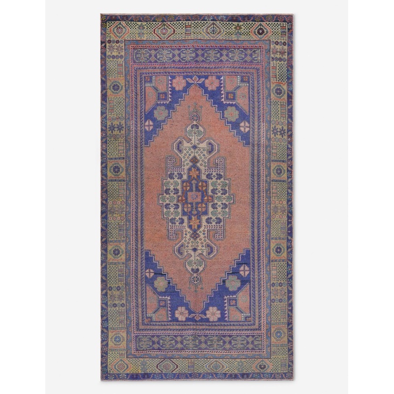 Vintage Turkish Hand-Knotted Wool Rug No. 495, 4′ 2″ x 7′ 9″