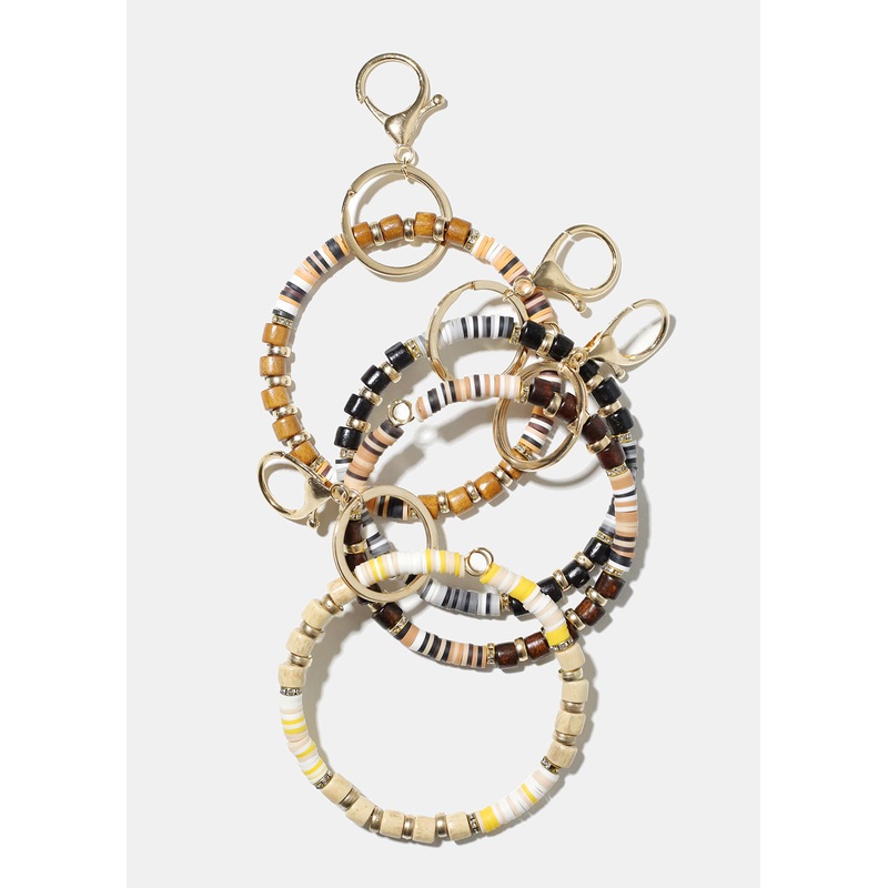 Wooden Bead Keychain Bracelet Black