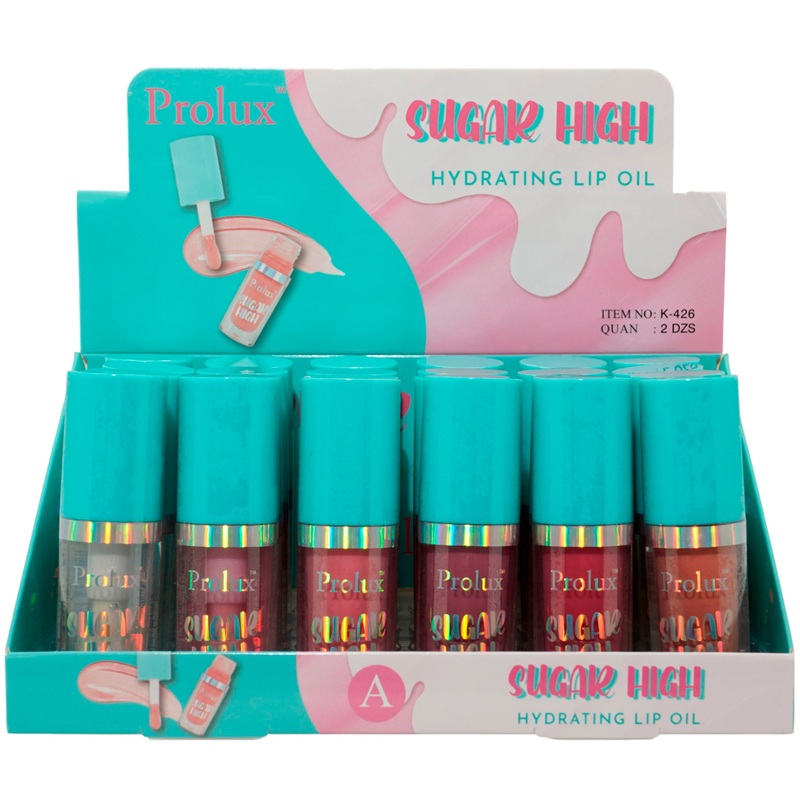 Prolux Sugar High Hydrating Lip Oil – Wholesale Display 24 Units (K-426-A)