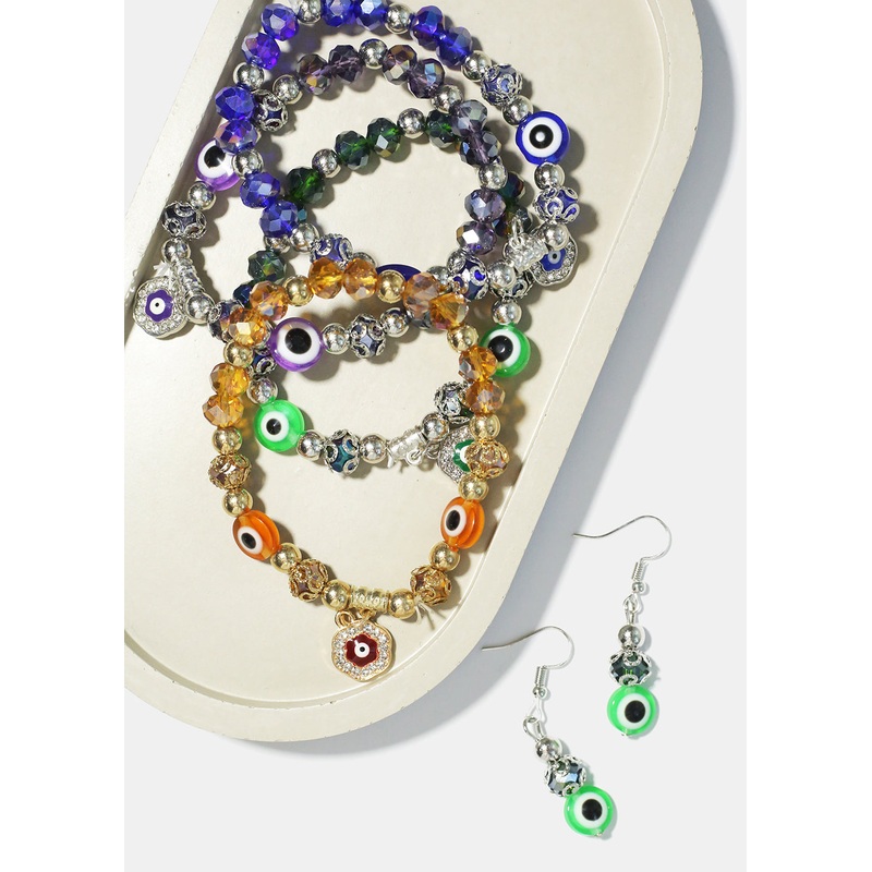 Evil Eye Bracelet & Earring Set G. Blue