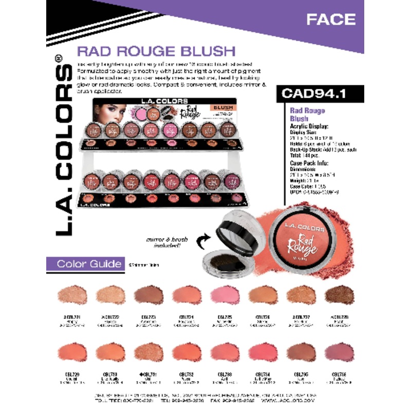 CAD94.1 – RAD ROUGE BLUSH (16COLOR, 9PCS/COLOR, 144PCS TOTAL) w/ ACRYLIC DISPLAY (1 PCS)