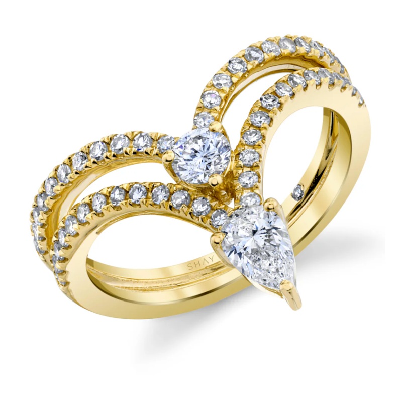 MIXED DIAMOND STACKED CHEVRON PINKY RING
