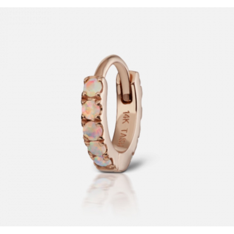6.5mm Opal Eternity Hoop Earring Yellow Gold